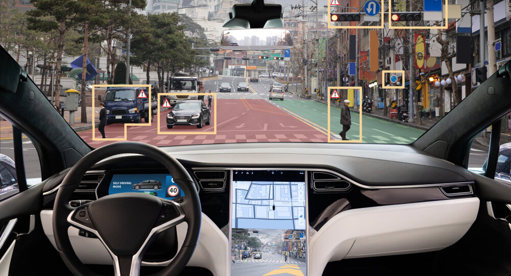Autonomous,Car,With,Hud,(head,Up,Display).,Self-driving,Vehicle,On